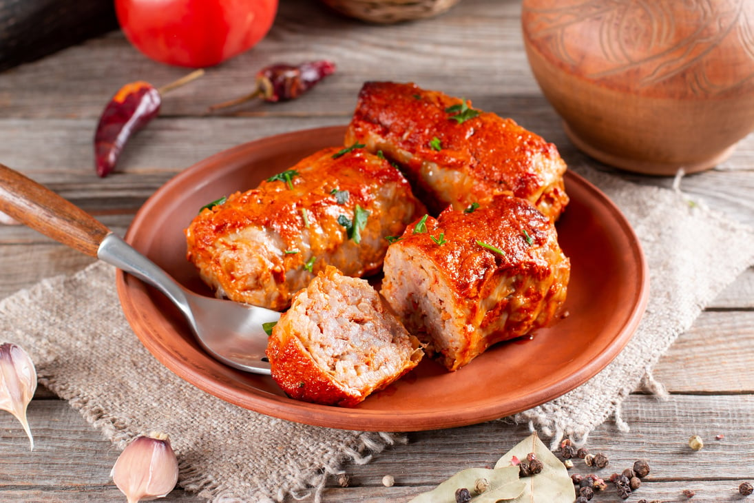 Stuffed cabbage leaves. Cabbage wraps. Chou farci, dolma, sa